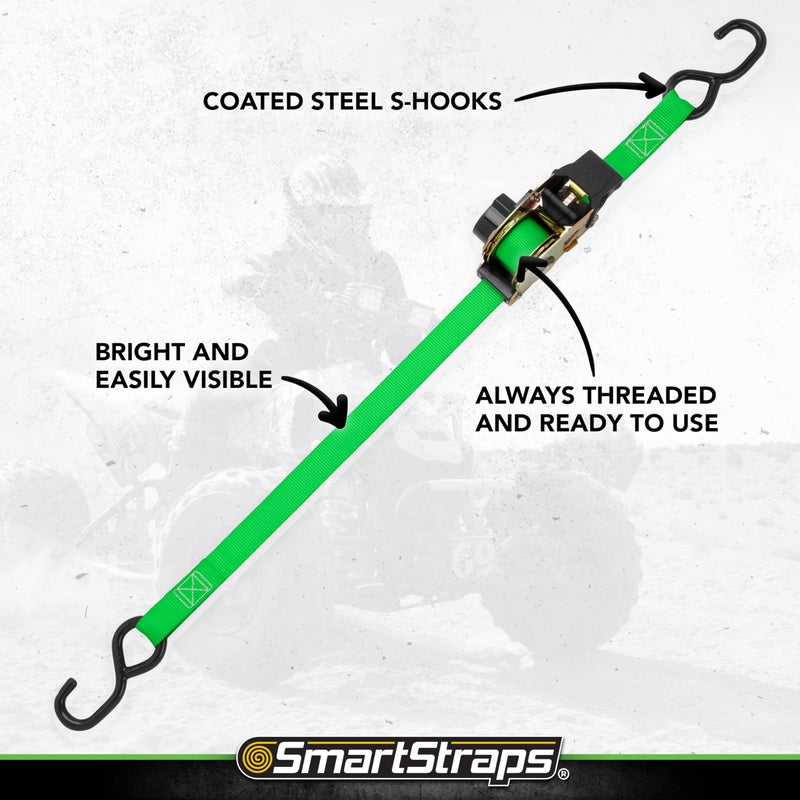 SMARTSTRAPS Retractable Ratchet Tie Down Straps (4 PK) 1,500lb Break Strength, 500lb Safe Work Load, Standard Duty, Secure and Haul ATVs, Lawn Tractors, Cargo, Boxes and Other Small Equipment - Image 3